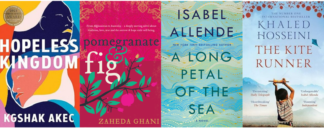 A collage of four book covers as an illustration