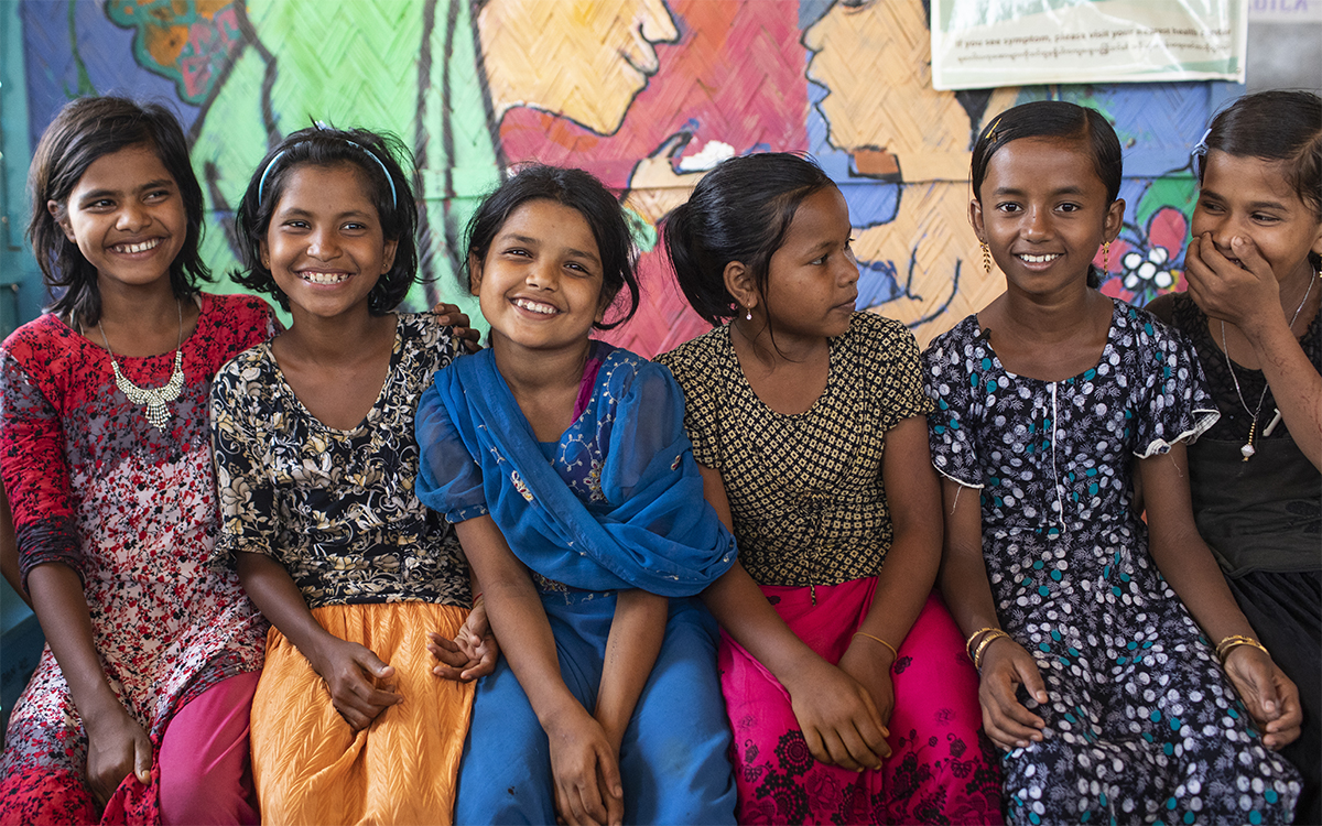 Group of young refugee girls
