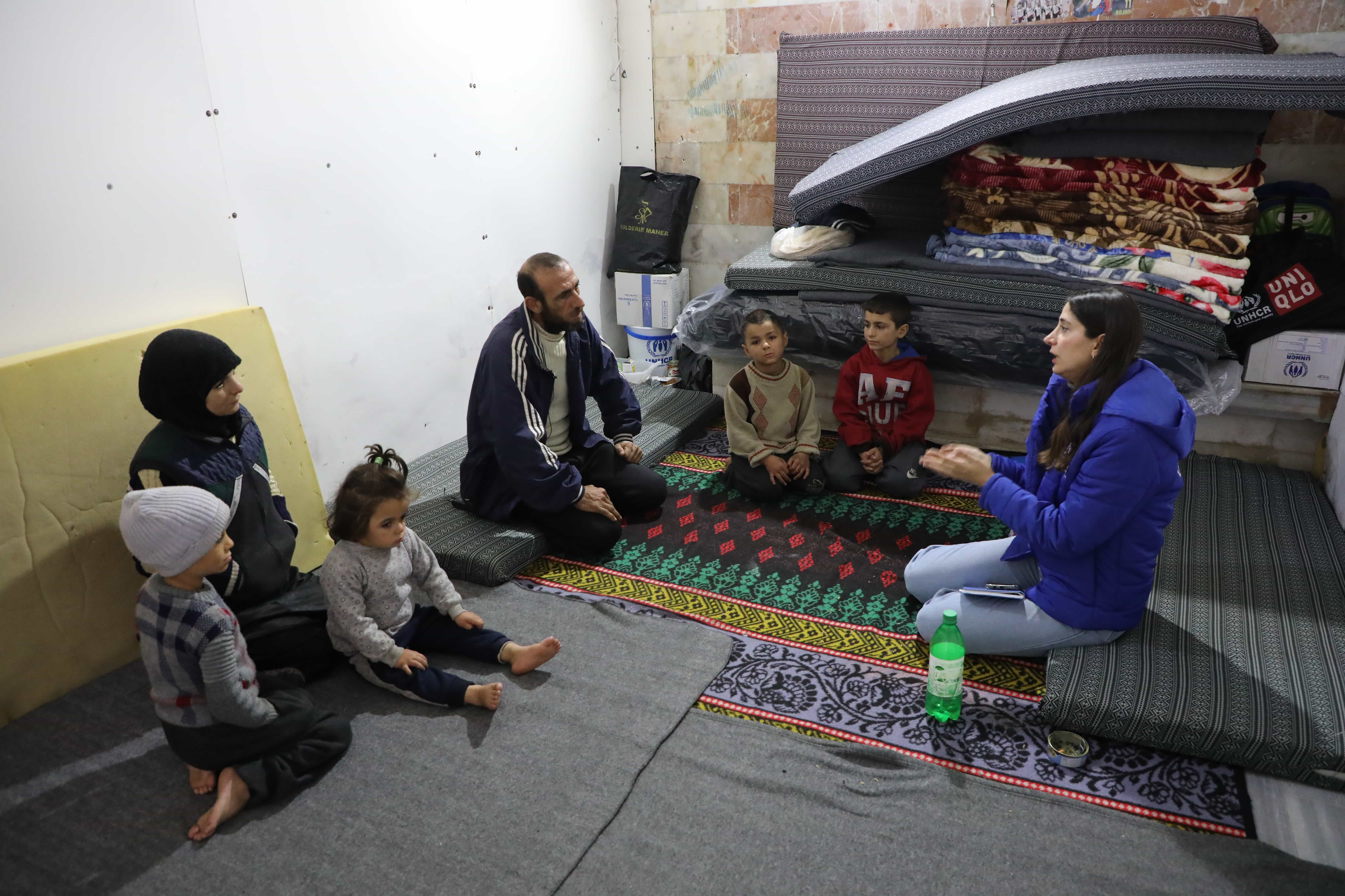 UNHCR meets families fleeing violence in Aleppo at a shelter in Latakia.