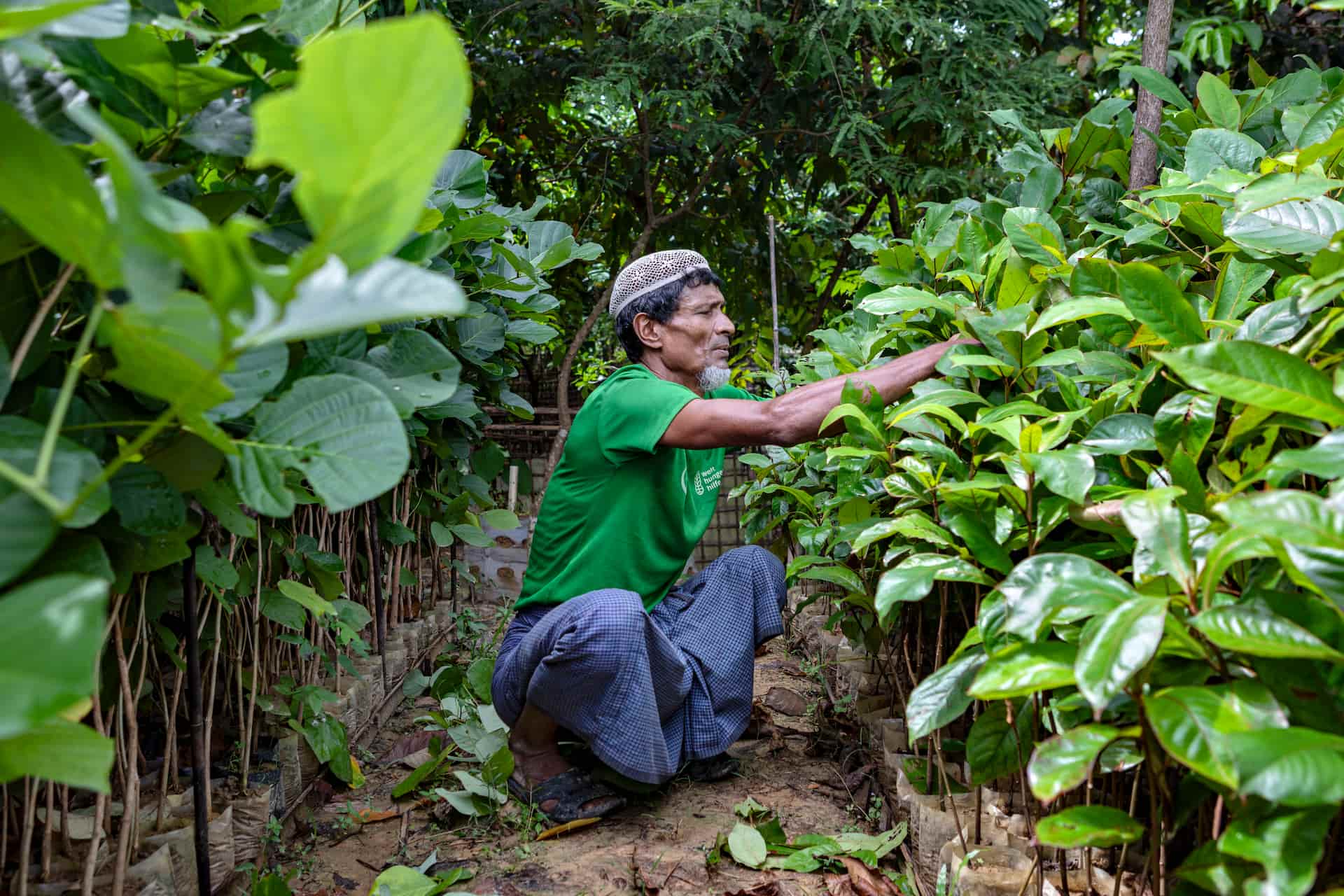 A man works in the garden at UNHCR's Echo-Shed in Cox's Bazar, Bangladesh
