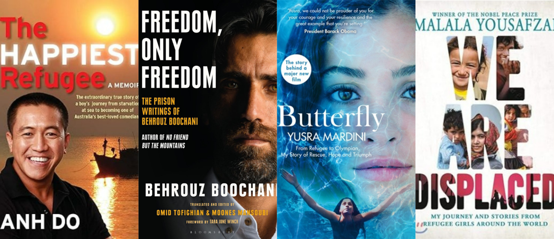 A collage of four book covers as an illustration